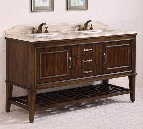 Image of 65" SOLID WOOD SINK VANITY WITH TRAVERTINE-NO FAUCET AND BACKSPLASH WH3765