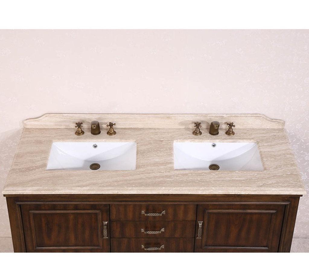 65" SOLID WOOD SINK VANITY WITH TRAVERTINE-NO FAUCET AND BACKSPLASH WH3765