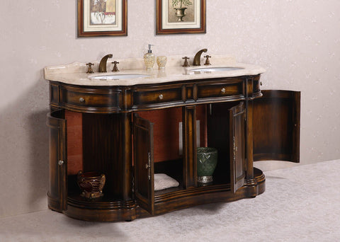 Image of 66" SOLID WOOD SINK VANITY WITH MARBLE-NO FAUCET AND BACKSPLASH WH3066