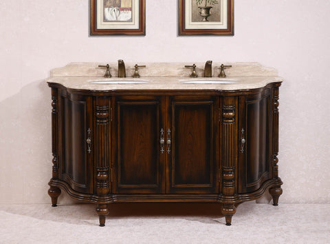 Image of 67" SOLID WOOD SINK VANITY WITH TRAVERTINE TOP-NO FAUCET AND BACKSPLASH WH3567