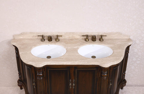 Image of 67" SOLID WOOD SINK VANITY WITH TRAVERTINE TOP-NO FAUCET AND BACKSPLASH WH3567