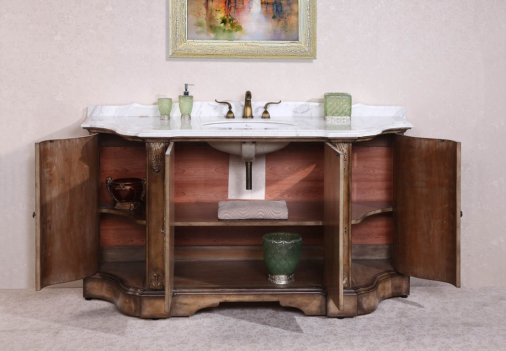 68" SOLID WOOD SINK VANITY WITH MARBLE TOP-NO FAUCET AND BACKSPLASH WH3468