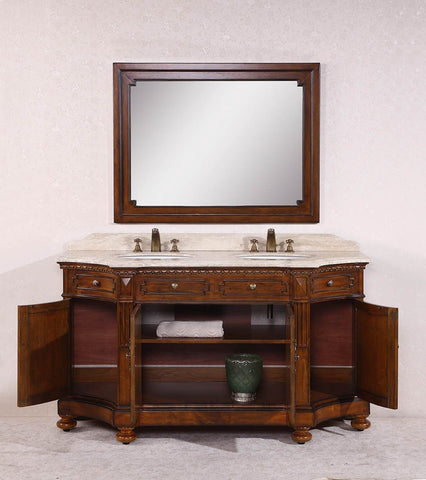 Image of 68" SOLID WOOD SINK VANITY WITH TRAVERTINE-NO FAUCET AND BACKSPLASH WH3368