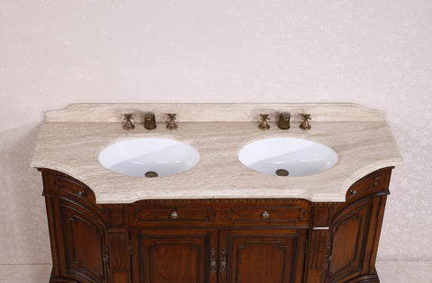 Image of 68" SOLID WOOD SINK VANITY WITH TRAVERTINE-NO FAUCET AND BACKSPLASH WH3368