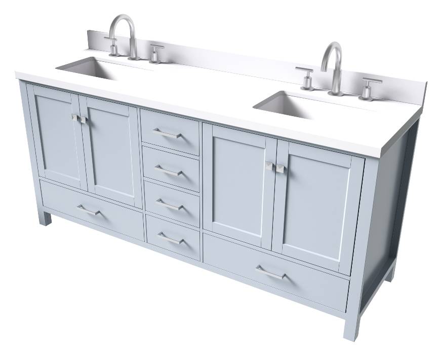 Ariel Cambridge Grey Transitional 73" Double Rectangle Sink Vanity w/ White Quartz Countertop | A073DWQRVOGRY