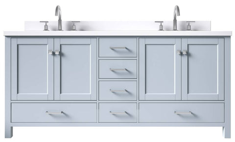 Image of Ariel Cambridge Grey Transitional 73" Double Rectangle Sink Vanity w/ White Quartz Countertop | A073DWQRVOGRY