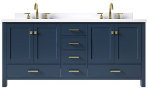 Ariel Cambridge Midnight Blue Transitional 73" Double Rectangle Sink Vanity w/ White Quartz Countertop | A073DWQRVOMNB