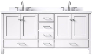 Ariel Cambridge White Transitional 73" Double Rectangle Sink Vanity w/ White Quartz Countertop | A073DWQRVOWHT