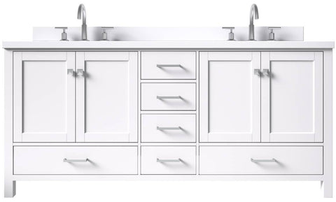 Image of Ariel Cambridge White Transitional 73" Double Rectangle Sink Vanity w/ White Quartz Countertop | A073DWQRVOWHT