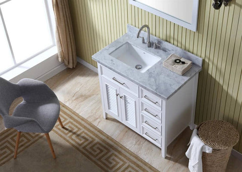 Image of Ariel Kensington 37" White Traditional Left Offset Single Sink Bathroom Vanity D037S-L-VO-WHT