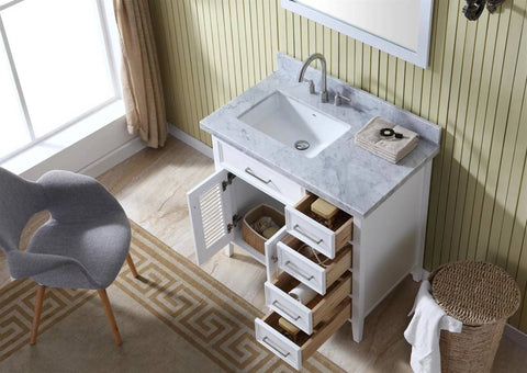 Image of Ariel Kensington 37" White Traditional Left Offset Single Sink Bathroom Vanity D037S-L-VO-WHT