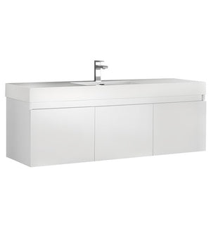 Fresca Mezzo 60" White Wall Hung Single Sink Modern Bathroom Cabinet w/ Integrated Sink | FCB8041WH-I