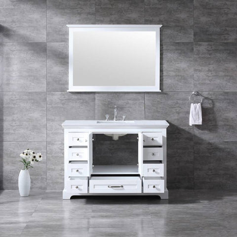Image of Dukes Modern White 48" Single Vanity with Quartz Top, With Faucet and Mirror
