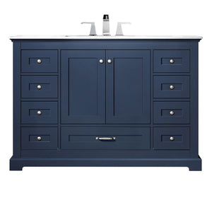 Dukes Modern Navy Blue 48" Single Vanity with Quartz Top, No Mirror