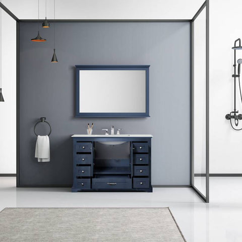 Image of Dukes Modern Navy Blue 48" Single Vanity with Quartz Top With Mirror