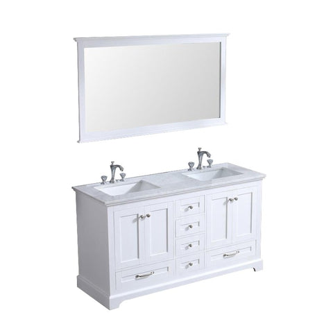 Image of Lexora Dukes Transitional White 60" Double Sink Vanity Set | LD342260DADSM58F