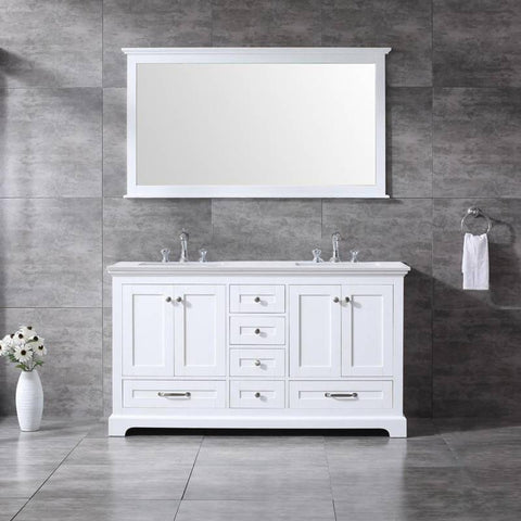 Image of Dukes Modern White 60" Double Vanity with Quartz Top, With Faucet and Mirror