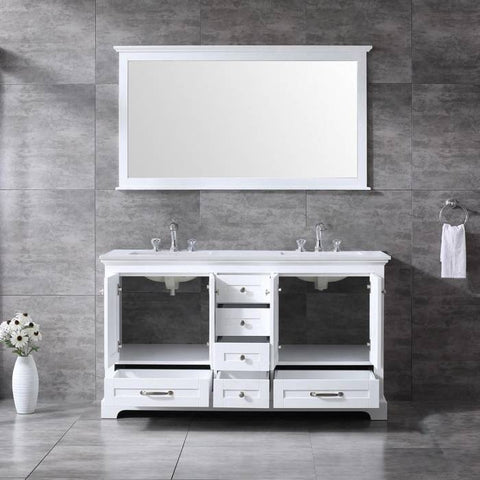 Image of Dukes Modern White 60" Double Vanity with Quartz Top, With Faucet and Mirror