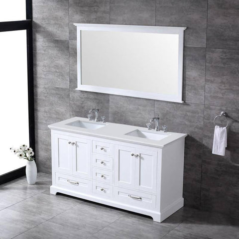 Image of Dukes Modern White 60" Double Vanity with Quartz Top, With Faucet and Mirror