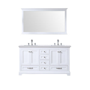 Dukes Modern White 60" Double Vanity with Quartz Top, With Faucet and Mirror