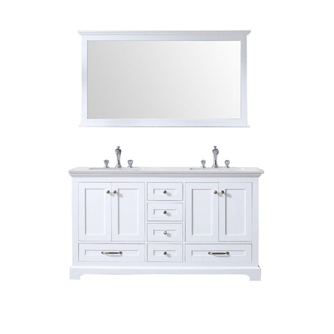 Image of Dukes Modern White 60" Double Vanity with Quartz Top, With Faucet and Mirror
