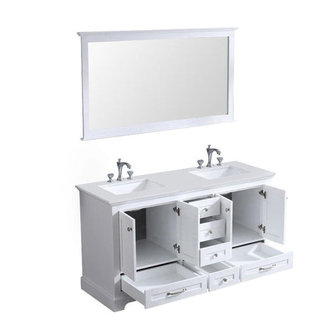 Image of Dukes Modern White 60" Double Vanity with Quartz Top With Mirror