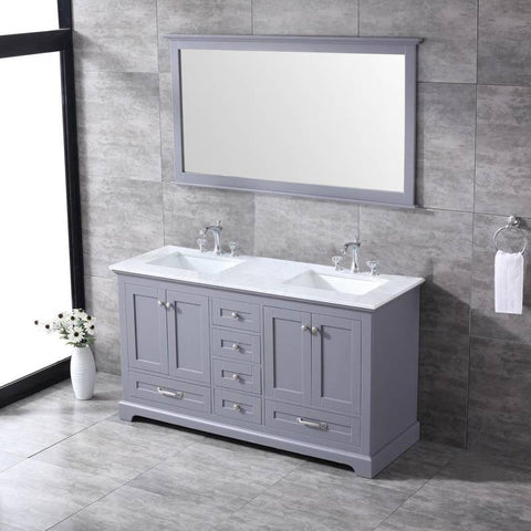 Image of Lexora Dukes Transitional Dark Grey 60" Double Sink Vanity Set | LD342260DBDSM58F