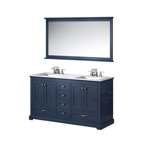 Image of Lexora Dukes Transitional Navy Blue 60" Double Vanity Set | LD342260DEDSM58F