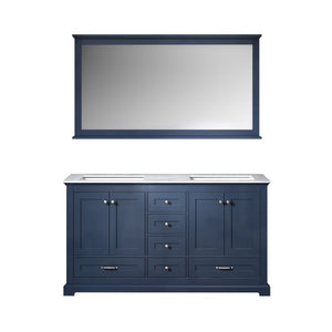 Lexora Dukes Transitional Navy Blue 60" Double Vanity, with 58" Mirror | LD342260DEDSM58