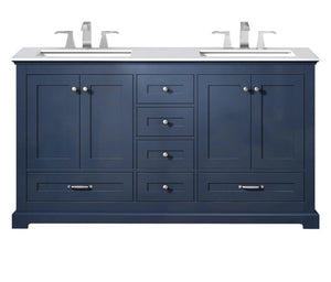 Dukes Modern Navy Blue 60" Double Vanity with Quartz Top, No Mirror