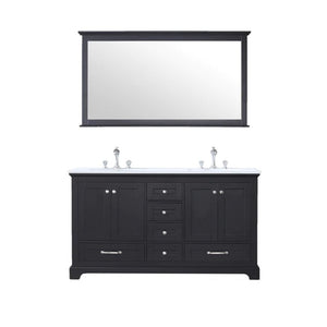 Dukes Modern Espresso 60" Double Vanity with Quartz Top, With Faucet and Mirror