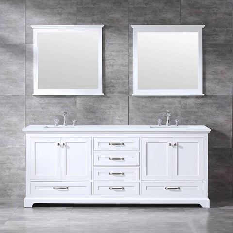 Image of Dukes Modern White 80" Double Vanity with Quartz Top, With Faucet and Mirrors