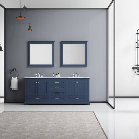 Image of Lexora Dukes Transitional Navy Blue 80" Double Vanity Set | LD342280DEDSM30F