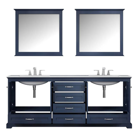 Image of Lexora Dukes Transitional Navy Blue 80" Double Vanity Set | LD342280DEDSM30F