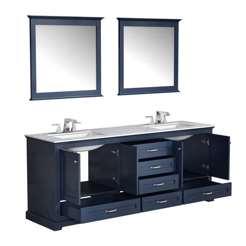 Image of Lexora Dukes Transitional Navy Blue 80" Double Vanity Set | LD342280DEDSM30F