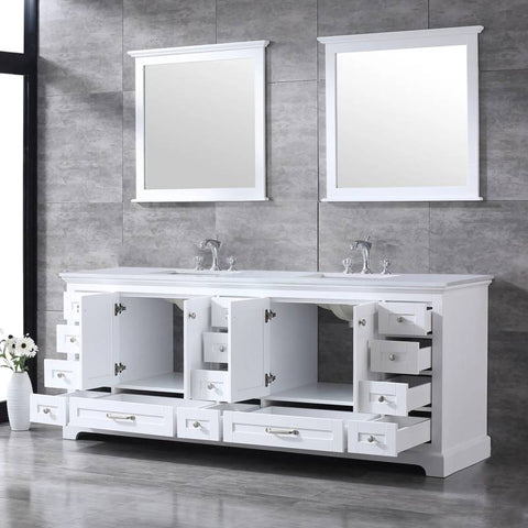 Image of Dukes Modern White 84" Double Vanity with Quartz Top, With Faucet and Mirrors