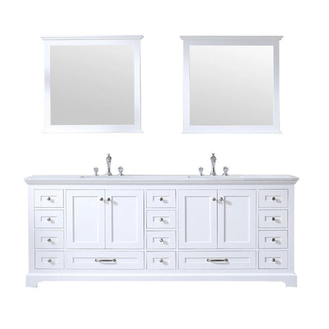 Image of Dukes Modern White 84" Double Vanity with Quartz Top, With Faucet and Mirrors