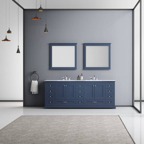 Image of Lexora Dukes Transitional Navy Blue 84" Double Vanity Set | LD342284DEDSM34F