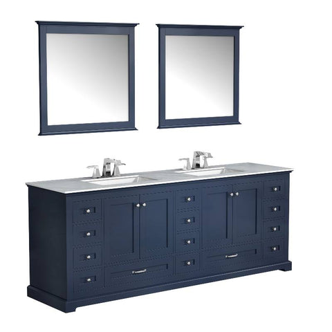 Image of Lexora Dukes Transitional Navy Blue 84" Double Vanity Set | LD342284DEDSM34F