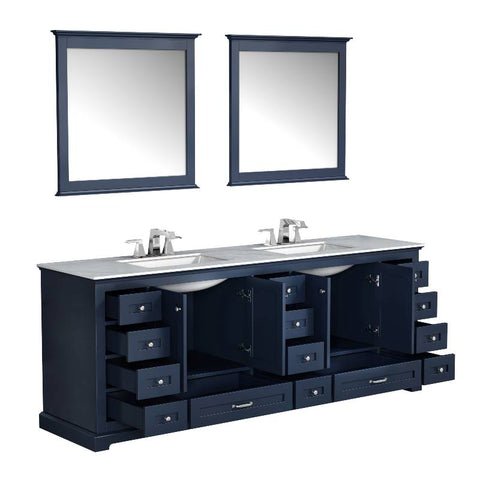 Image of Lexora Dukes Transitional Navy Blue 84" Double Vanity Set | LD342284DEDSM34F
