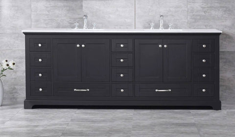 Image of Dukes Modern Espresso 84" Double Vanity with Quartz Top, No Mirror