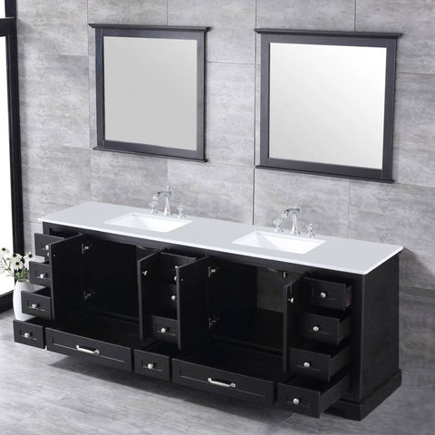 Image of Dukes Modern Espresso 84" Double Vanity with Quartz Top With Mirror