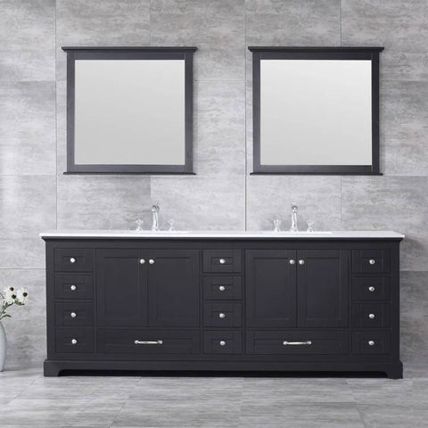 Image of Dukes Modern Espresso 84" Double Vanity with Quartz Top, With Faucets and Mirrors