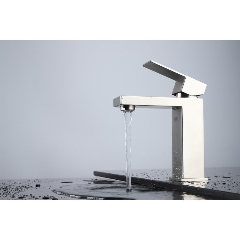 Lexora Monte Modern Stainless Steel Single Hole Bathroom Faucet - Satin Nickel | LFS1012SN
