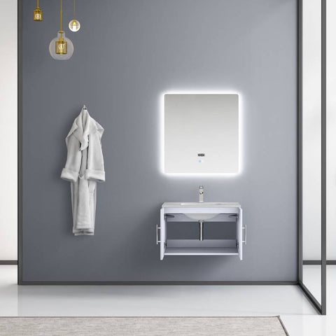 Image of Lexora Geneva Transitional Glossy White 30" Single Sink Vanity Set | LG192230DMDSLM30F