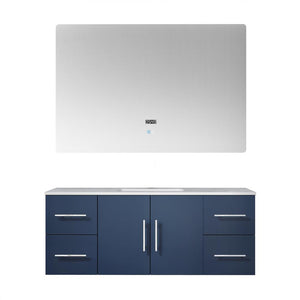 Lexora Geneva Transitional Navy Blue 48" Single Sink Vanity with 48" Led Mirror | LG192248DEDSLM48