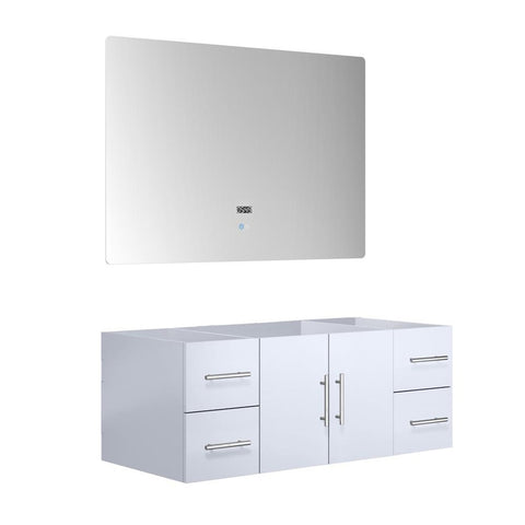 Image of Lexora Geneva Transitional Glossy White 48" Vanity with 48" Led Mirror, no Top | LG192248DM00LM48
