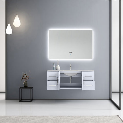 Lexora Geneva Transitional Glossy White 48" Single Sink Vanity Set | LG192248DMDSLM48F