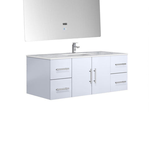 Lexora Geneva Transitional Glossy White 48" Single Sink Vanity Set | LG192248DMDSLM48F