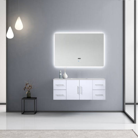 Image of Lexora Geneva Transitional Glossy White 48" Single Sink Vanity with 48" Led Mirror | LG192248DMDSLM48